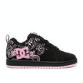 Black sneaker with pink and white design on a white background